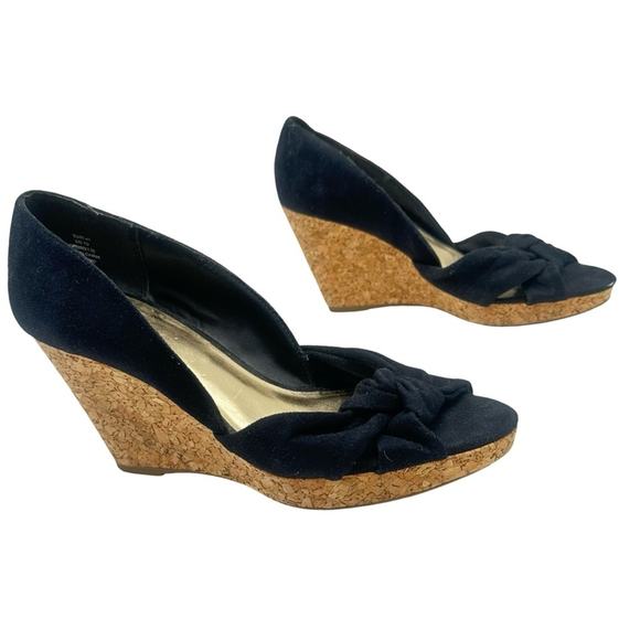 H&M Black Wedge Heels faux suede cork heels size 11 -- - Picture 9 of 9